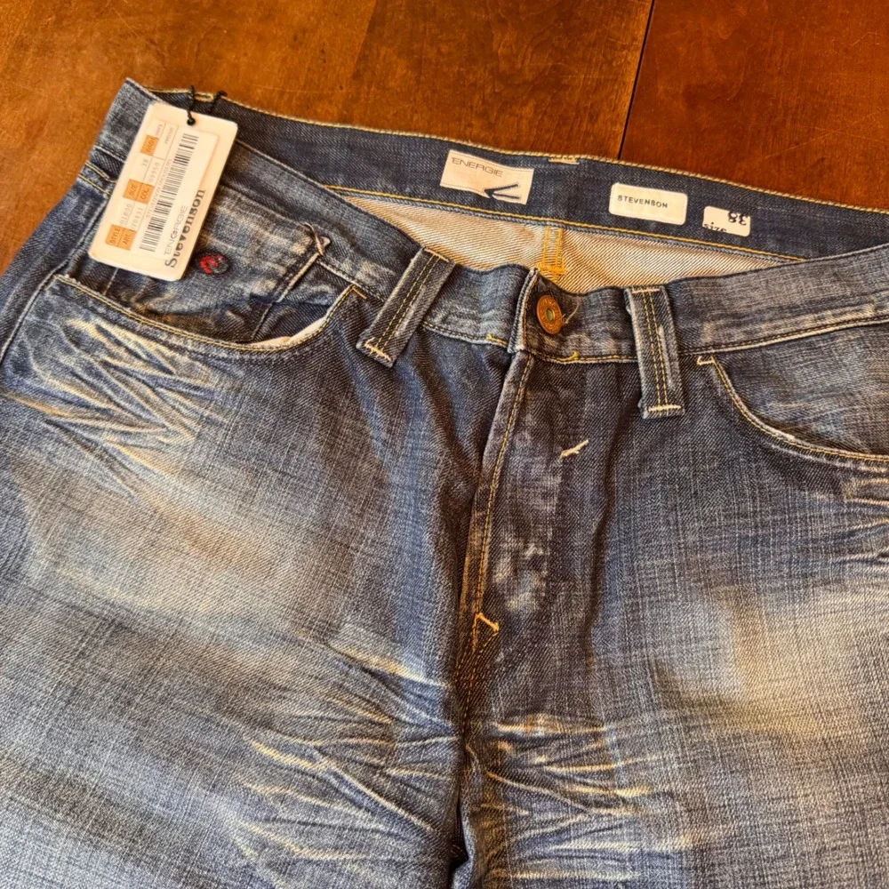 Stevenson Energie Jeans Mens 38 Blue Straight‎ Leg Whiskered Faded Denim Italy